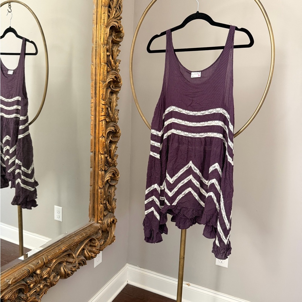 Free People Plum Chevron Ruffle-Hem Dress